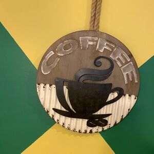 Coffee wood and metal sign